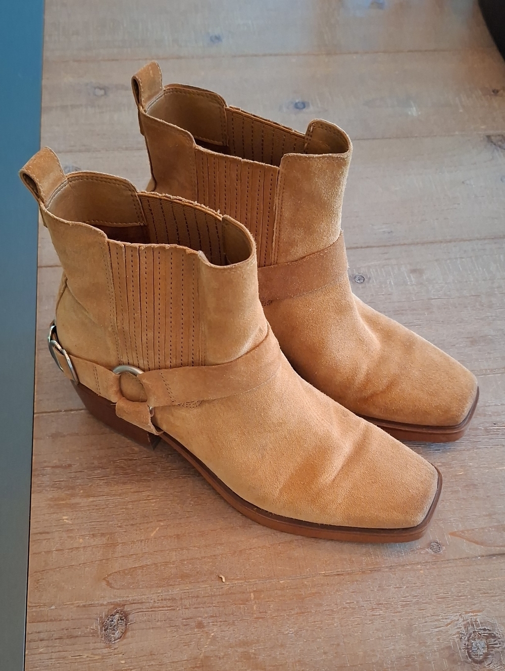 Sam Edelman Luxury Tan Suede & Silver Western Square-toe Boots (Size US 8.5)